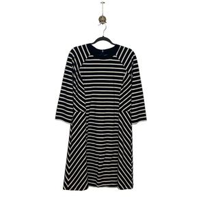 BANANA Republic A-Line 3/4 Sleeve Navy Striped Midi Dress